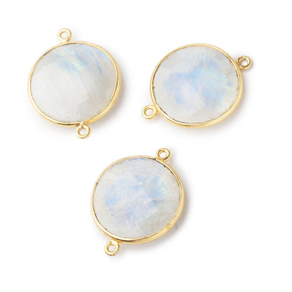22mm Vermeil Bezeled Rainbow Moonstone Coin Focal Bead Connector 1 pc