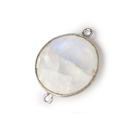 22mm Silver Bezeled Rainbow Moonstone Coin Focal Bead Connector 1 pc