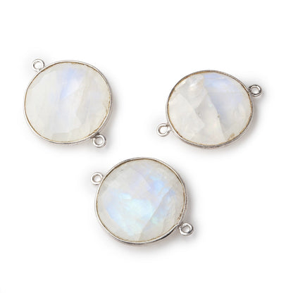 22mm Silver Bezeled Rainbow Moonstone Coin Focal Bead Connector 1 pc