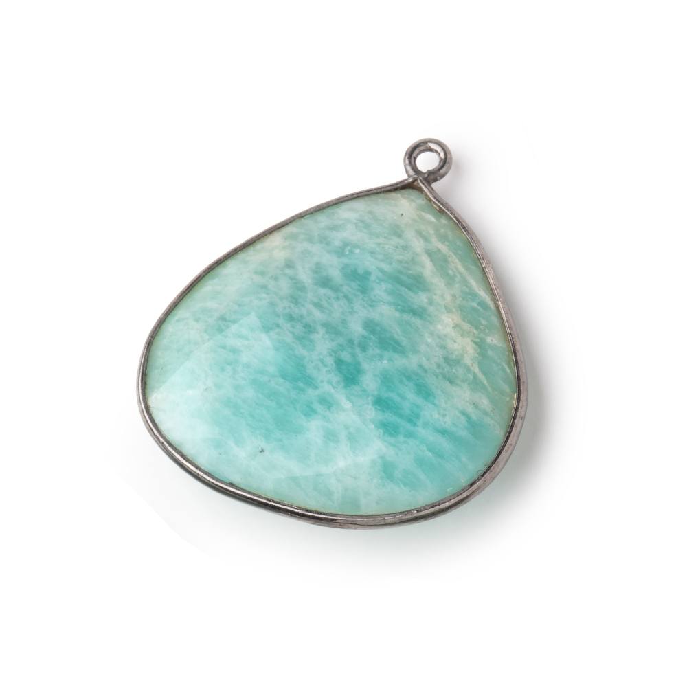 26x26mm Black Gold Bezeled Amazonite Heart Focal Bead Pendant 1 pc