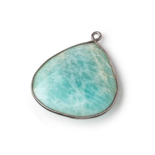 26x26mm Black Gold Bezeled Amazonite Heart Focal Bead Pendant 1 pc