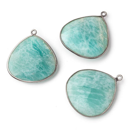 26x26mm Black Gold Bezeled Amazonite Heart Focal Bead Pendant 1 pc