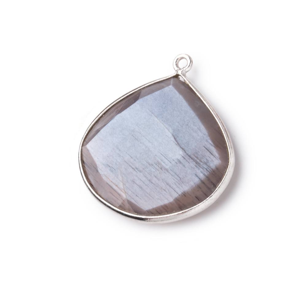 26x26mm Silver Bezeled Chocolate Moonstone Heart Focal Pendant 1 pc