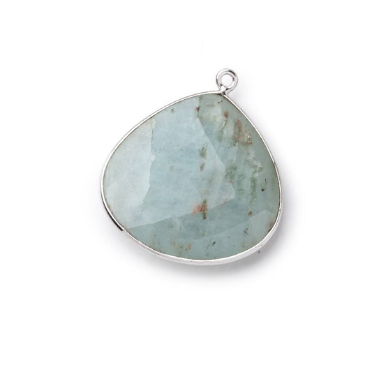 26x26mm Silver Bezeled Aquamarine Heart Focal Bead Pendant 1 pc