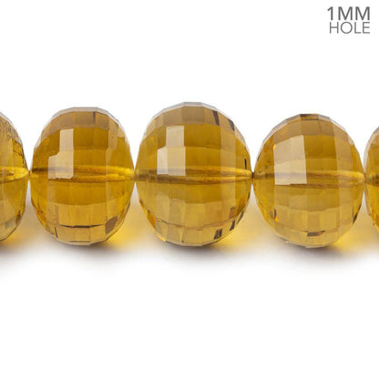 10.5-16mm Whiskey Quartz faceted rondelles 1mm large hole 16 inch 42 beads