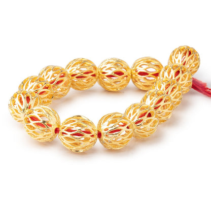14.5mm 22kt Gold plated Copper Open Mesh Round Beads 8 inch 14 pieces