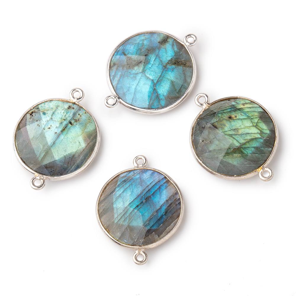 22mm Silver Bezeled Labradorite Coin Focal Bead Connector 1 pc