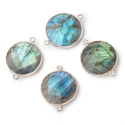 22mm Silver Bezeled Labradorite Coin Focal Bead Connector 1 pc