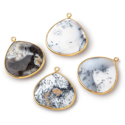 26x26mm Vermeil Bezel Dendritic Opal Faceted Heart Focal Bead Pendant 1 piece