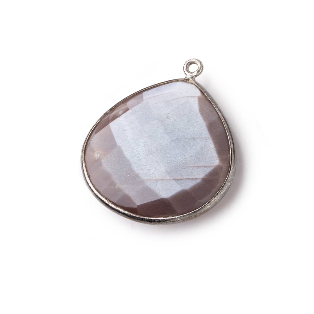26x26mm Black Gold Bezel Chocolate Moonstone Heart Focal Pendant 1 pc