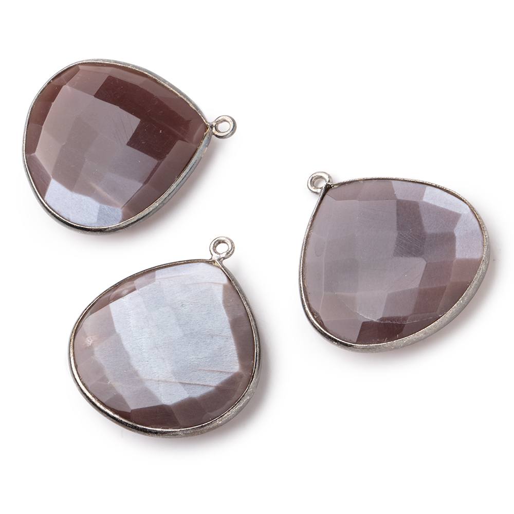 26x26mm Black Gold Bezel Chocolate Moonstone Heart Focal Pendant 1 pc