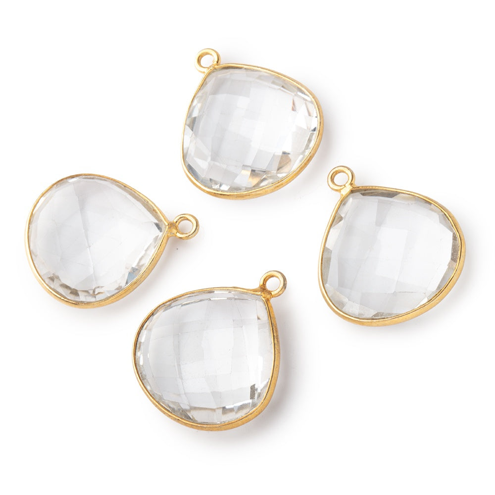 17mm Vermeil Bezeled Crystal Quartz faceted heart focal pendant 1 piece