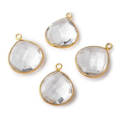 16mm Vermeil Bezeled Crystal Quartz faceted heart focal pendant 1 piece