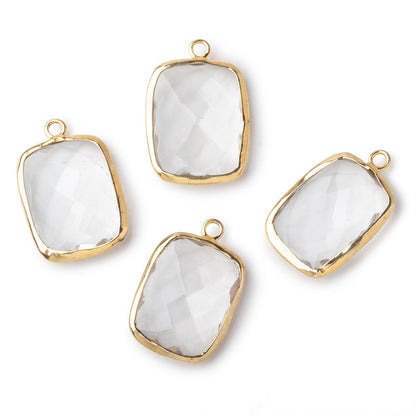 19x15mm Vermeil Bezeled Crystal Quartz faceted Cushion Focal Pendant 1 piece