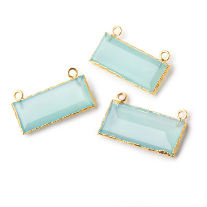 11x26mm Gold Leafed Blue Chalcedony East West Bar Connector 1 piece