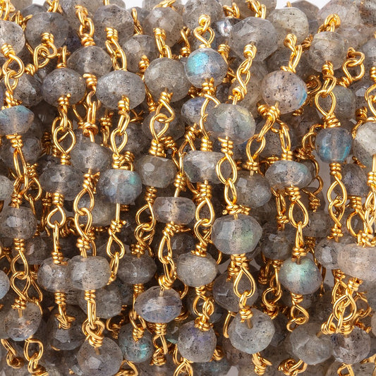 4mm Labradorite faceted rondelle Gold Chain by the foot 34 pieces