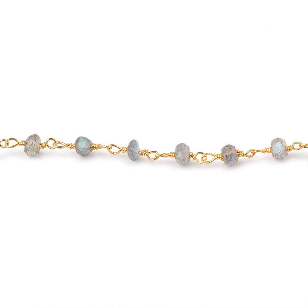 4mm Labradorite faceted rondelle Gold Chain by the foot 34 pieces