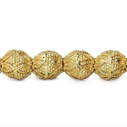 10mm 22kt Gold Plated Copper Bead Round Miligrain Triangle and Heart 8 inch 18 pieces