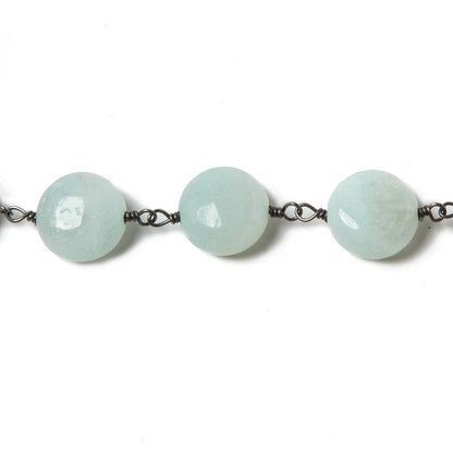 10mm Amazonite plain coin Black Gold plated Chain by the foot 20 pieces