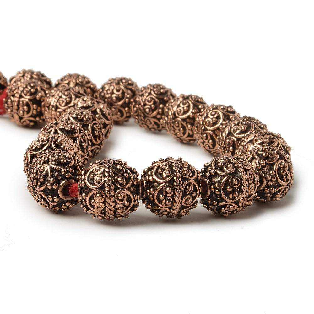 10mm Antiqued Copper Round beads with Victorian Swag  8 inch 18 pcs