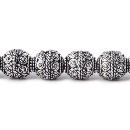10mm Antiqued Sterling Silver Plated Copper Bead Roval, Concentric Circles 8 inch 18 pcs