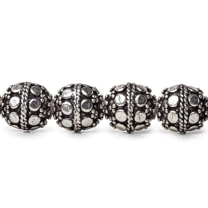 10mm Antiqued Sterling Silver Plated Copper Bead Roval, Dots 8 inch 20 pieces