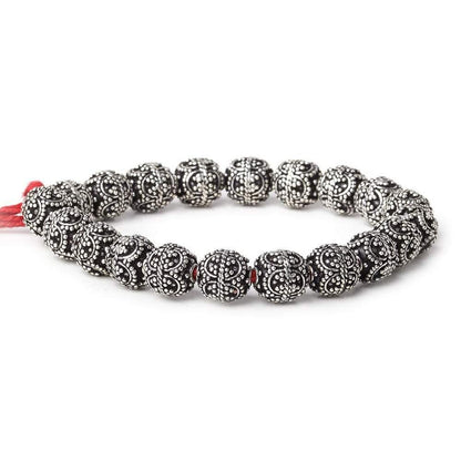 10mm Antiqued Sterling Silver Plated Copper Bead Roval, Edwardian 8 inch 20 pieces