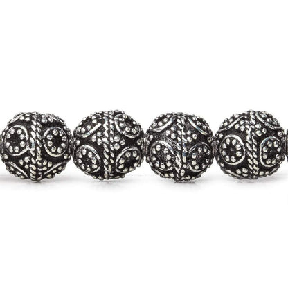 10mm Antiqued Sterling Silver Plated Copper Bead Roval, Miligrain Circles 8 inch 20 pieces