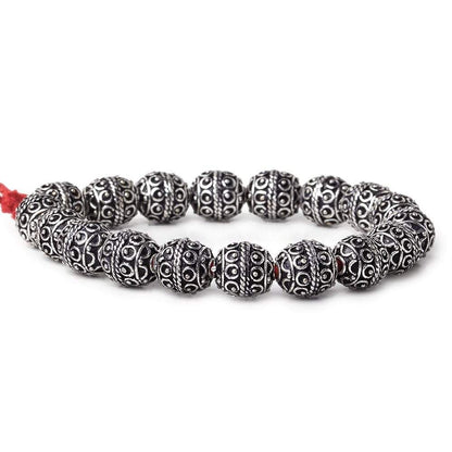 10mm Antiqued Sterling Silver Plated Copper Bead Roval, Moroccan 8 inch 20 pieces
