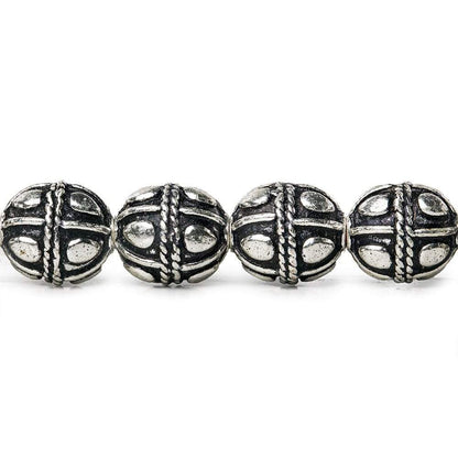 10mm Antiqued Sterling Silver Plated Copper Bead Roval, Pear Design 8 inch 18 pcs
