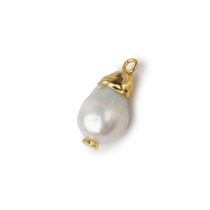 10mm Gold Leafed White Drop Freshwater Pearl Pendant Focal Bead 1 piece