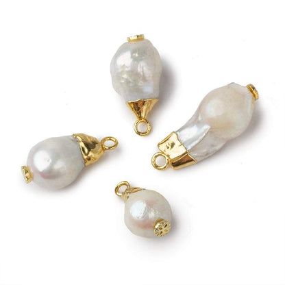 10mm Gold Leafed White Drop Freshwater Pearl Pendant Focal Bead 1 piece