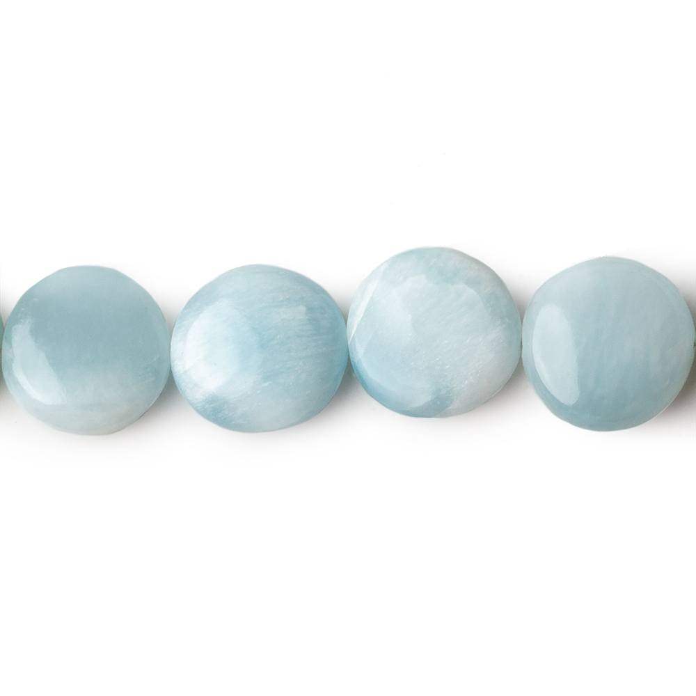 10mm Larimar plain coin beads 8 inch 19 pieces AA Grade