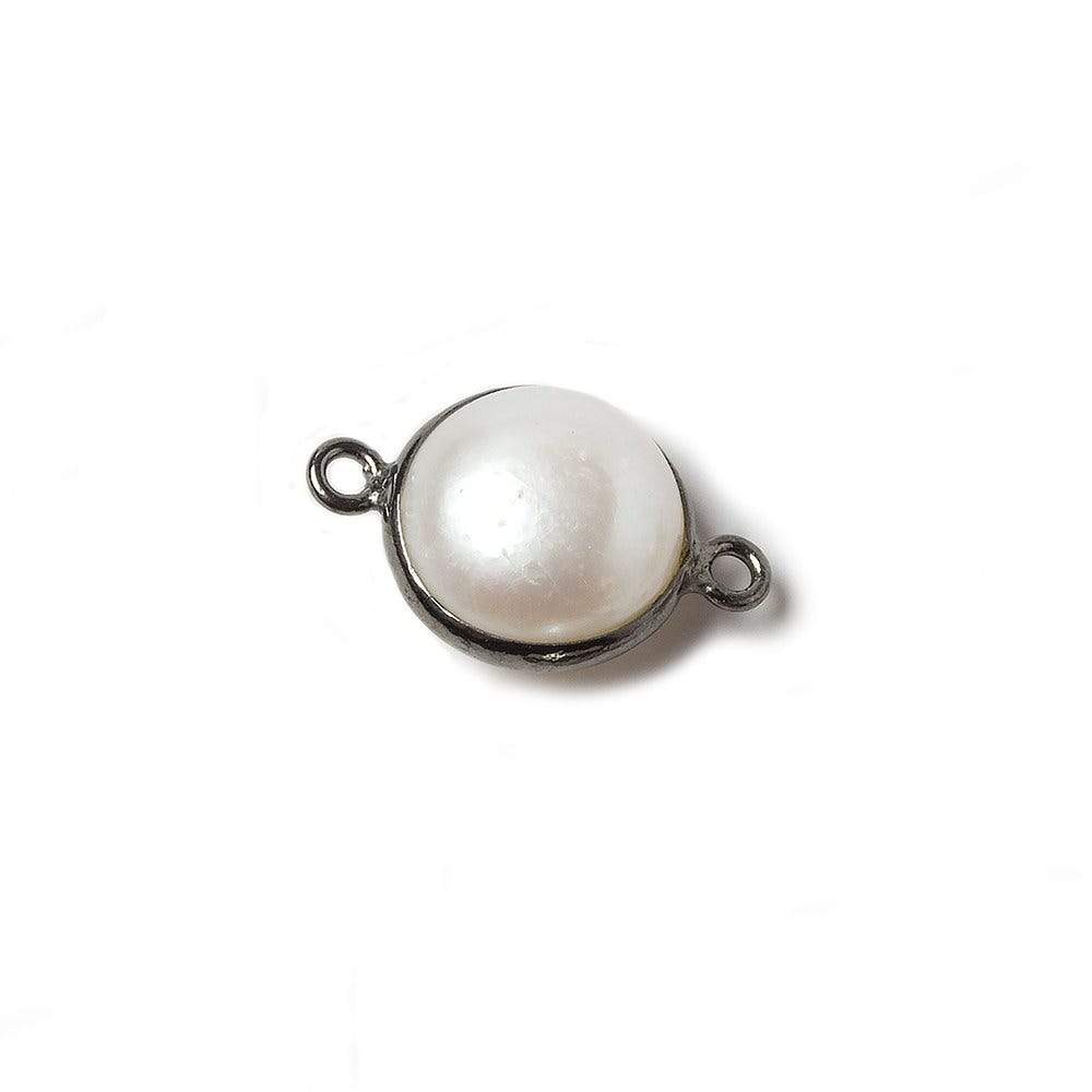 10mm Off White Button Pearl Black Gold Bezeled Connector 1 piece