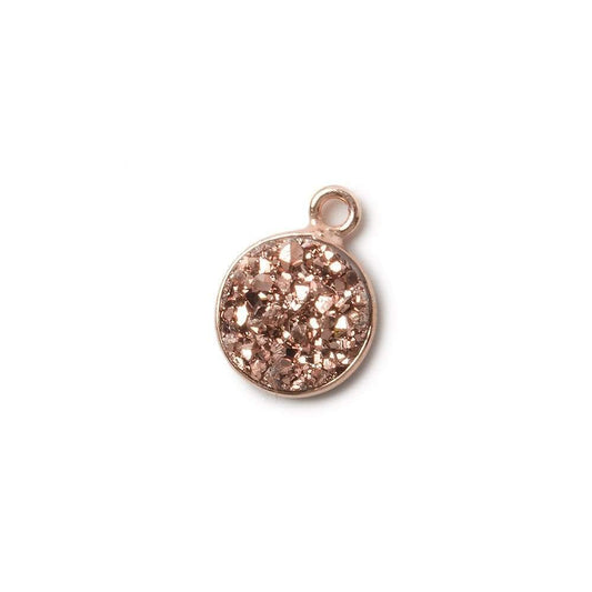 10mm Rose Gold Bezel Metallic Rose Drusy Coin Pendant  1 piece
