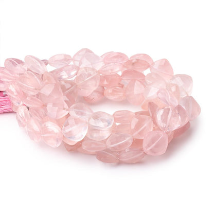 10mm Rose Quartz Faceted Pillow Beads 7.5 inch 17 pieces