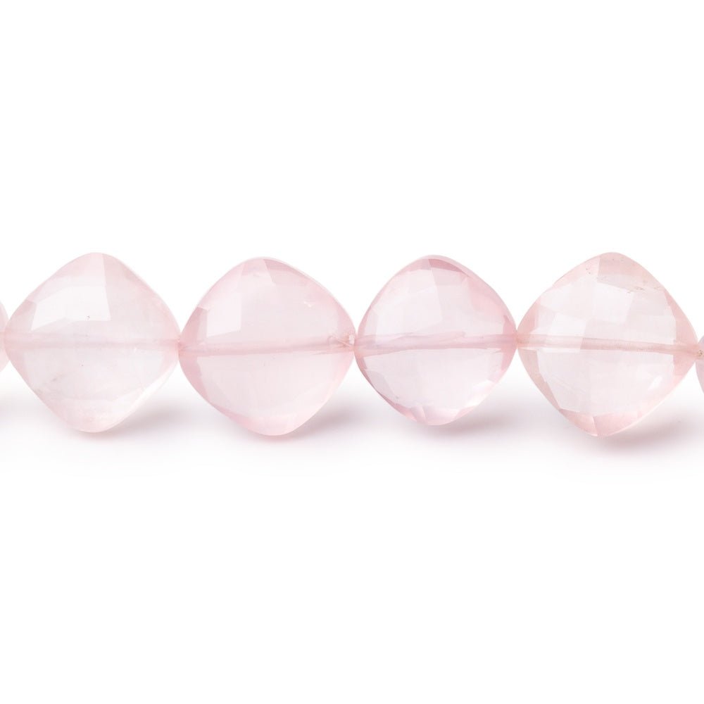 10mm Rose Quartz Faceted Pillow Beads 7.5 inch 17 pieces