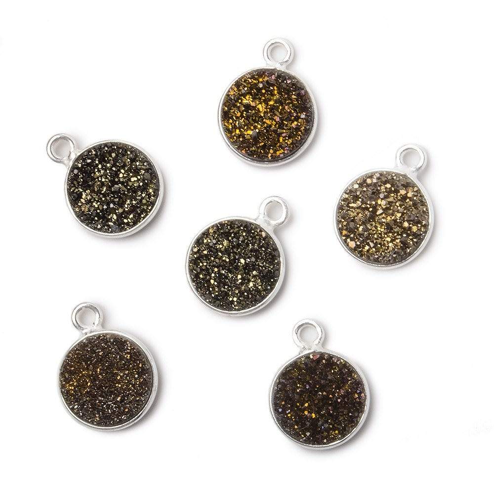 10mm Silver .925 Bezel Metallic Bronze Drusy Coin Pendant  1 piece