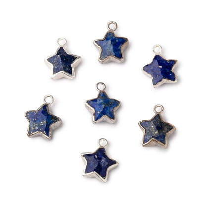 10mm Silver Leafed Lapis Lazuli Faceted Star Focal Pendant 1 piece