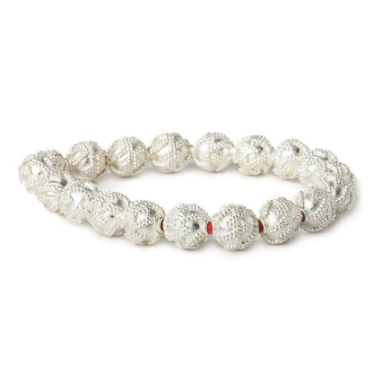 10mm Sterling Silver Plated Copper Bead  Miligrain Triangle and Swirl 8 inch 19 pcs