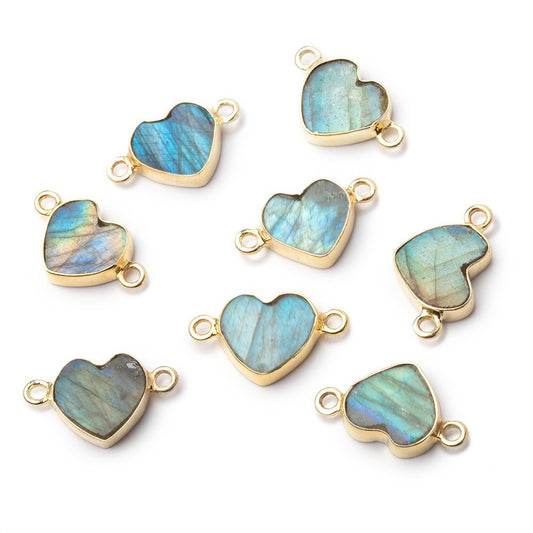 10mm Vermeil Bezel Labradorite Flat Heart Connector 1 piece