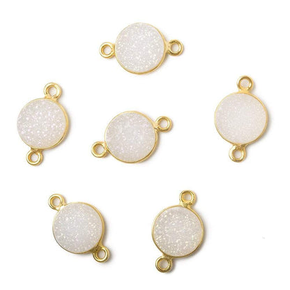 10mm Vermeil Bezel Mystic Pearl White Drusy Coin Connector 1 piece