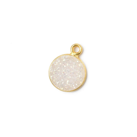 10mm Vermeil Bezel Mystic Pearl White Drusy Coin Pendant 1 piece