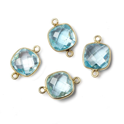 10mm Vermeil Bezel Sky Blue Topaz faceted pillow Petite Connector 1 piece