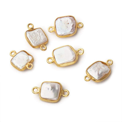 10mm Vermeil Bezel Soft Peach Square Pearl Connector 1 piece