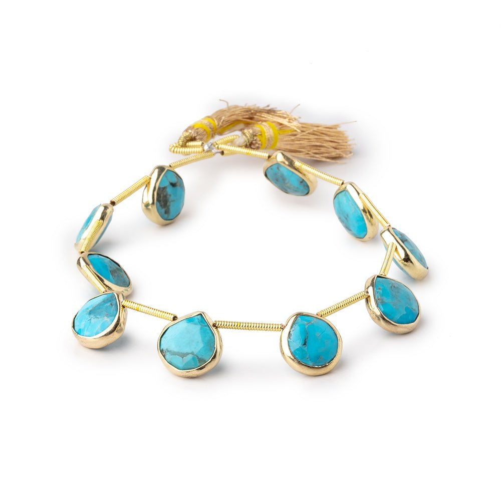 10mm Vermeil Bezel Turquoise Howlite Faceted Heart Beads 6.5 inch 10 pieces