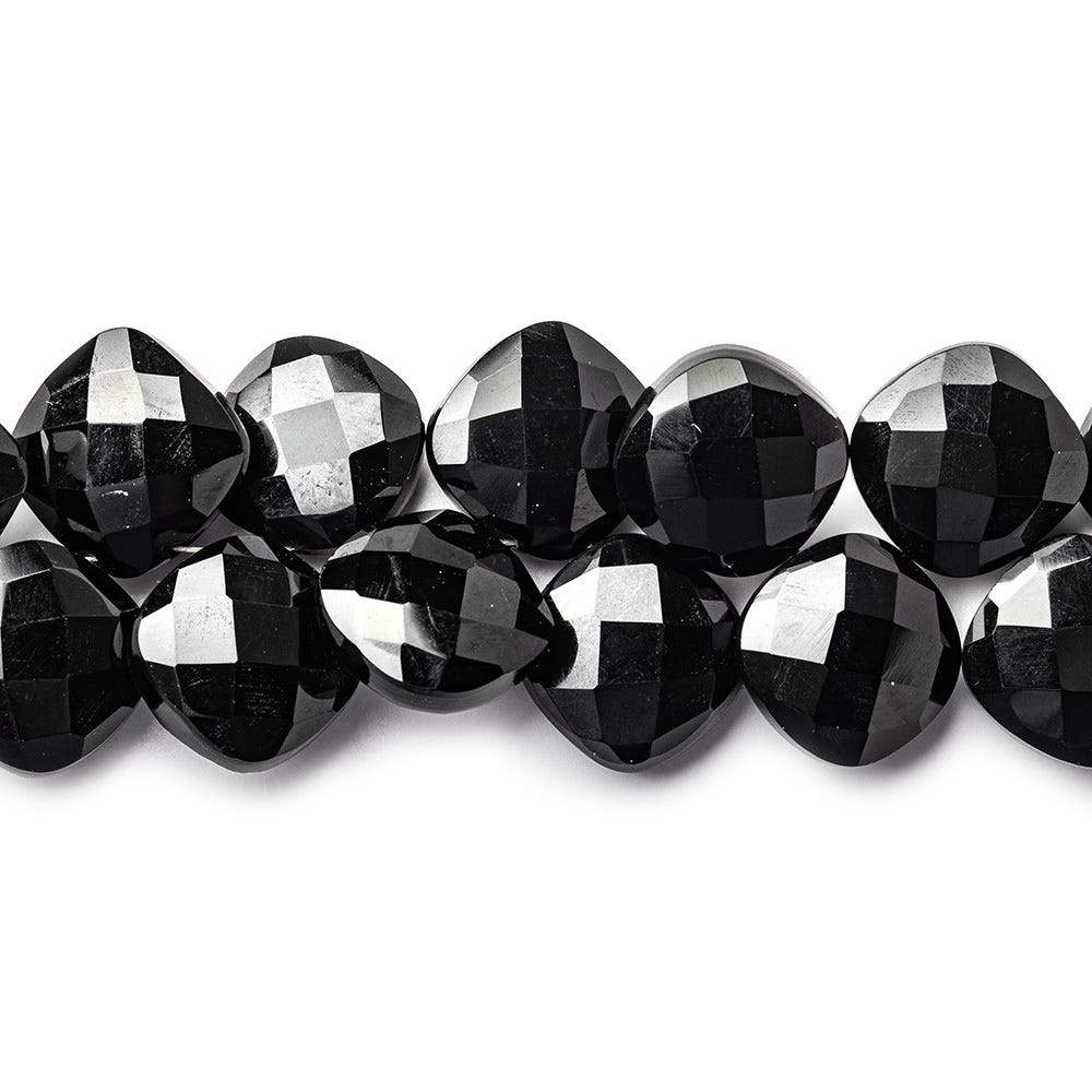 10x10-11x11mm Black Onyx corner drilled faceted pillow beads 8 inch 39 pieces AAA