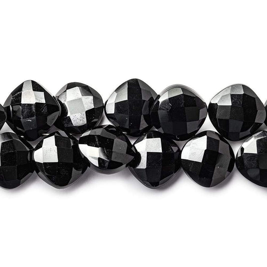 10x10-11x11mm Black Onyx corner drilled faceted pillow beads 8 inch 39 pieces AAA