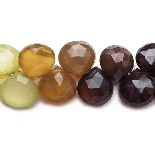 10x10-11x11mm Multi Color Chalcedony Faceted Hearts 8 inch 40 Beads