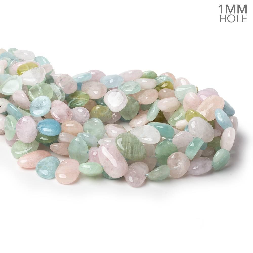 10x10-15x11mm Multi Beryl side drilled plain flat nuggets 16 inch 39 large hole beads AA